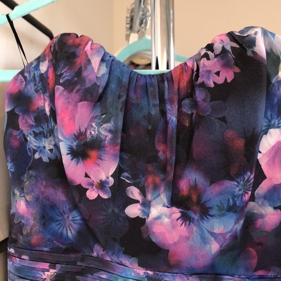 Guess Strapless Floral Cocktail Dress – Purple Blue Print – Size 6 - Picture 8 of 13